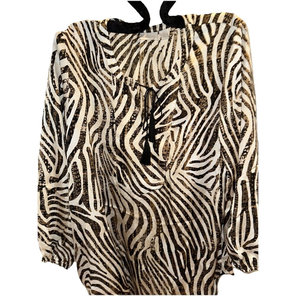 Chicos sz 3 XL Zebra Brown flowy tunic length Top, Lightweight, Wrinkle Free